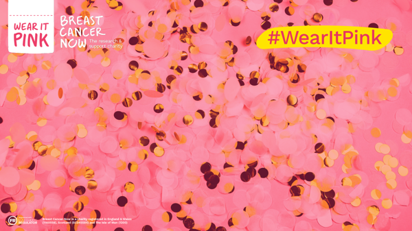 A background for your video call with pink confetti and #WearItPink