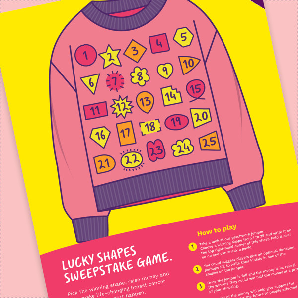 Thumbnail shows a snippet of the sweepstakes poster showing a cartoon drawing of a jumper with shapes and number on it