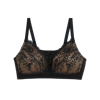 Product photo of a lacy black and gold bra